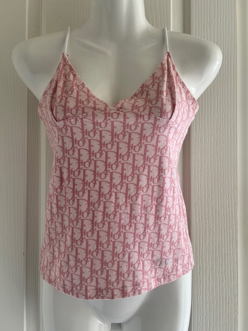 Dior Pink Logo-Print Spaghetti Strap Cami